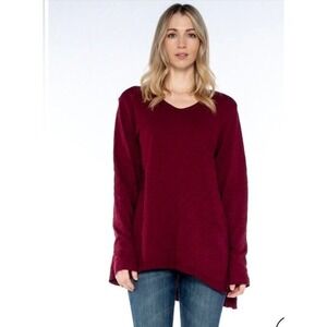WILT Dark Cherry The Long Sleeve Asymmetrical Slouchy Tunic Top Size S